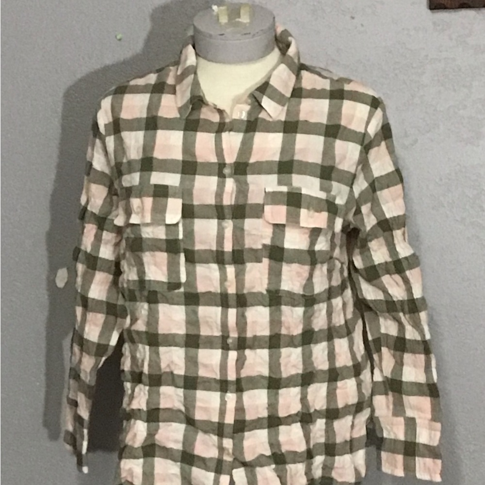 Sanctuary pink / Black Frannel Boyfriend Shirt Button From Long tab Sleeve Sz 2X